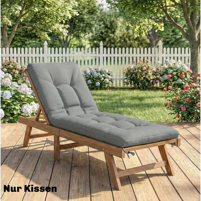 Coussin de bain de soleil gris clair 198 x 65 x 13 cm en polyester avec attaches capitonné extérieur