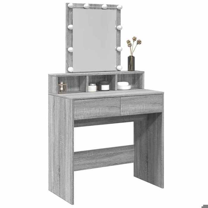 Meuble Rangement - HAOSHOP - Coiffeuse avec LED sonoma gris 80x41x144 5 cm&01_36845