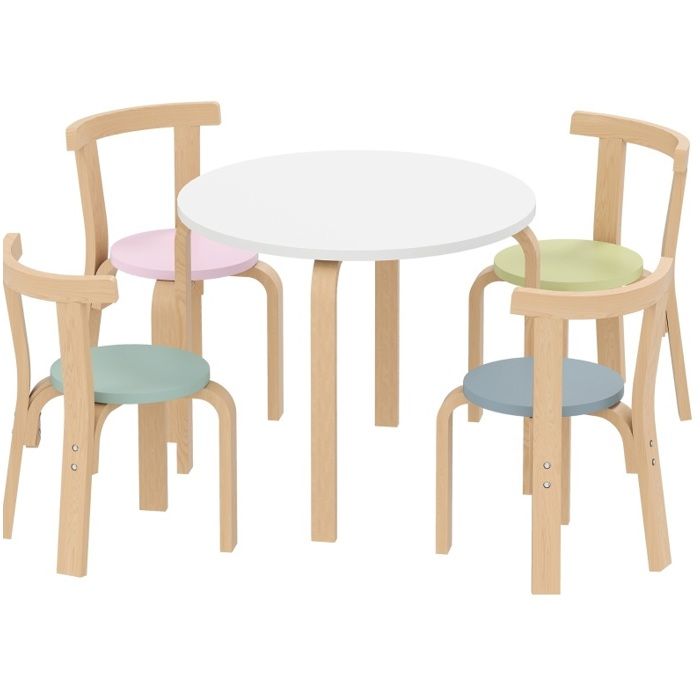 Table et chaises enfant 5 pièces table ronde et 4 chaises bois de peuplier certifié FSC multicolore 3 à 8 ans