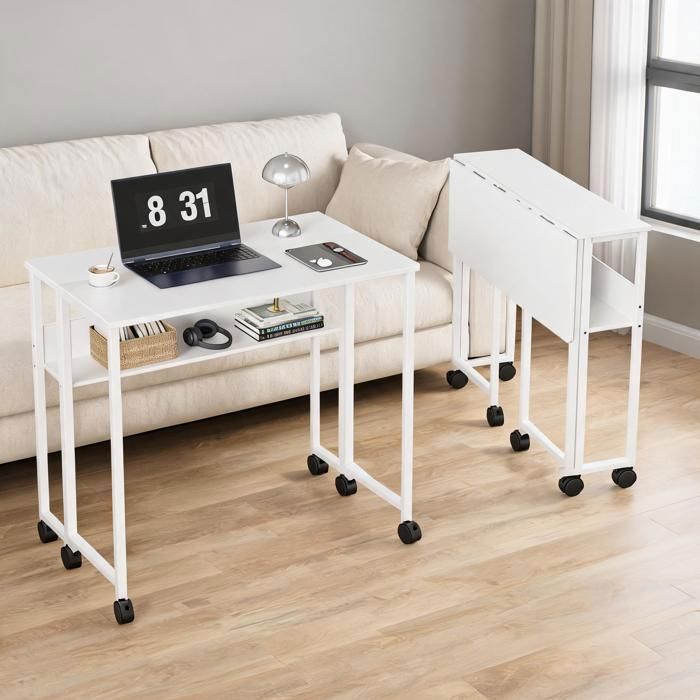 Bureau Pliant – 63x50x75cm Roulettes blanc