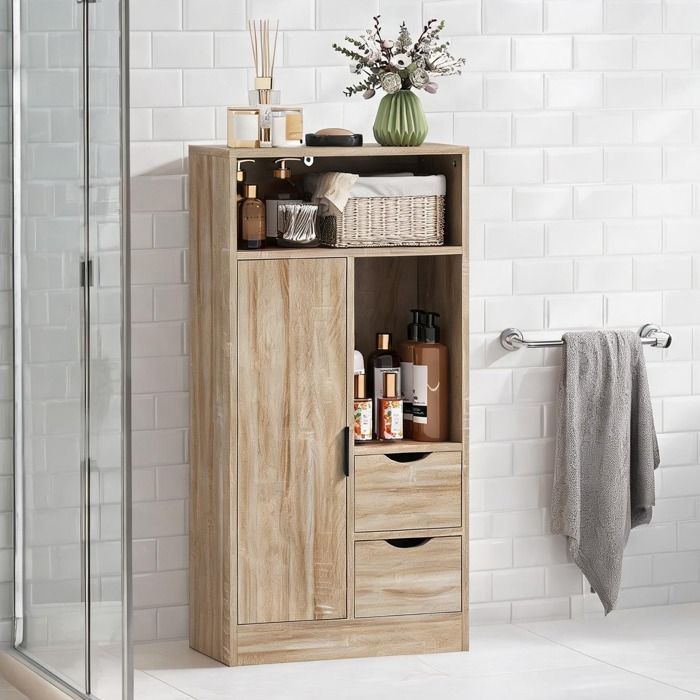 Meuble Bas De Salle De Bain Commode De Salle De Bain Semenier De Salle De Bain en Panneau de particules Bois naturel 50 x 25 x