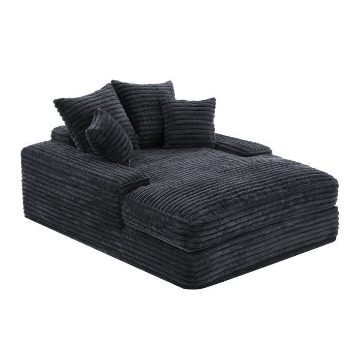 Méridienne chaise longue gris en velours côtelé sans montage 4 coussins mousse à mémoire de forme 140 kg FOLYNA