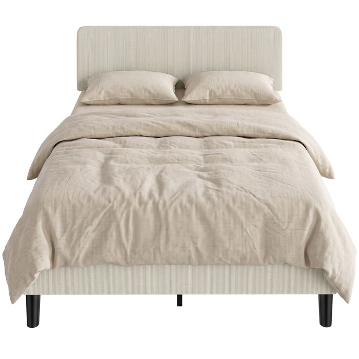 Cadre de lit - HOMCOM - 140 x 190 cm - sommier à lattes en bois tête de lit réglable - rembourré en velours côtelé - gris clair Cadre de lit - HOMCOM - 140 x 190 cm - sommier à lattes en bois tête de lit réglable - rembourré en velours côtelé - gris clair