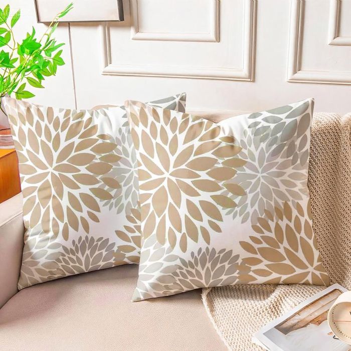 2pcs Housse coussin canapé velours - Impression recto verso Fermeture éclair invisible - Décoration moderne - 45x45 cm beige