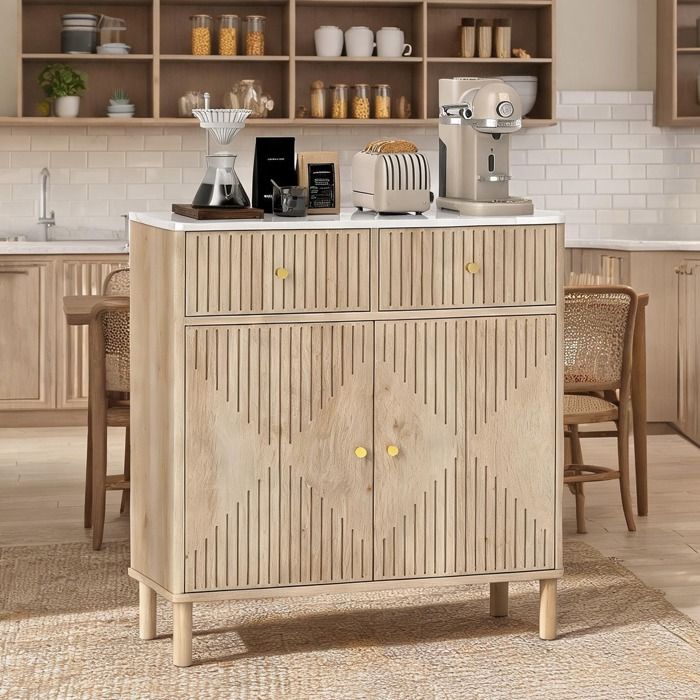 Meuble de rangement en MDF effet chêne cannelé et marbre 77 x 30 x 80 cm - Chêne MDF 77 x 30 x 80 cm Ref OXIIYC