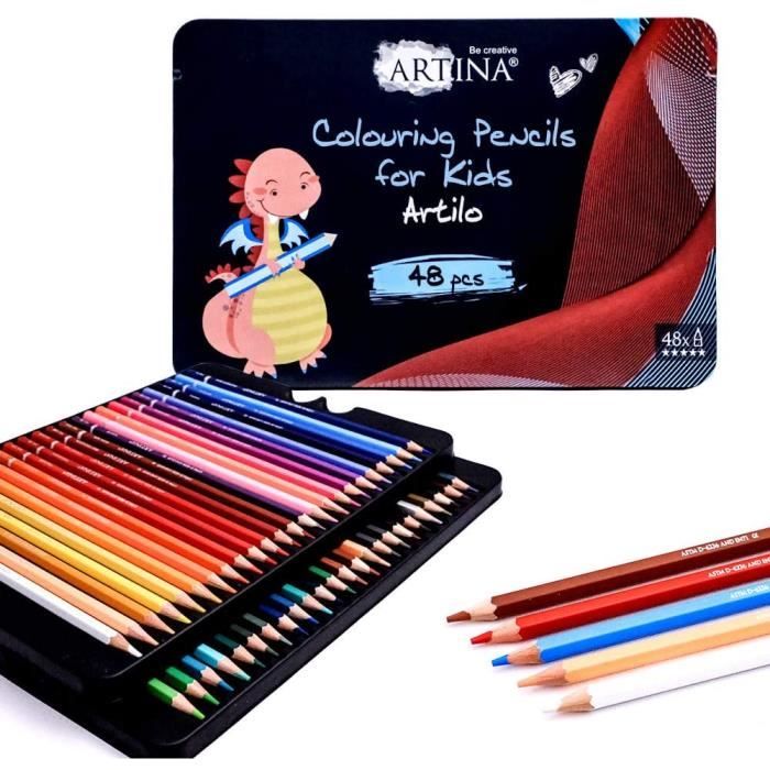 Artina Artilo Lot de 48 crayons couleur enfant - Coffret crayon dessin  certifié FSC crayons couleur pour l'école incassables, très pigmentés,  nombreux crayons graphites en destockage et reconditionné chez DealBurn