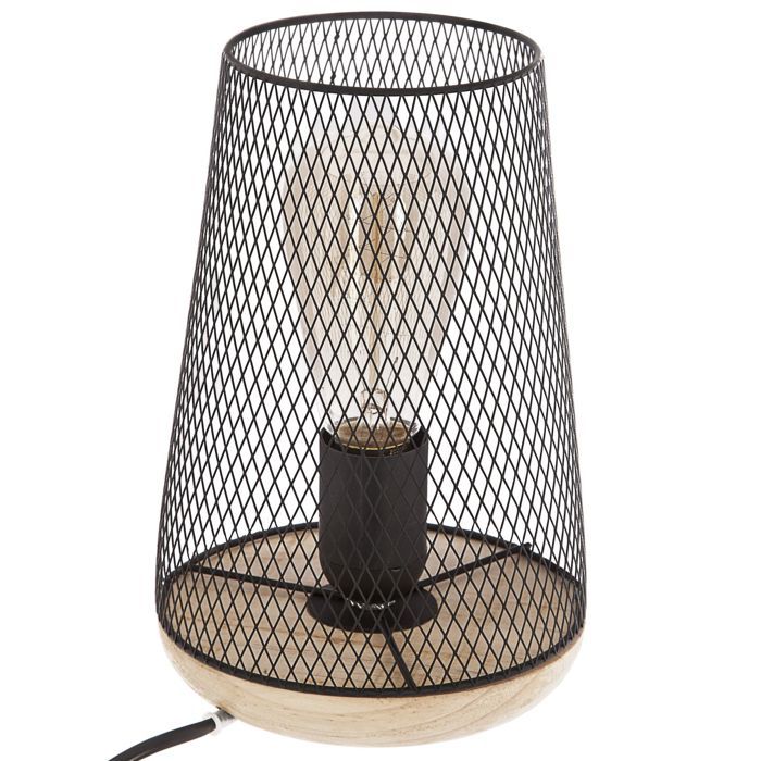 Atmosphera - Lampe à poser en fer et bois - H. 23 cm - Noir