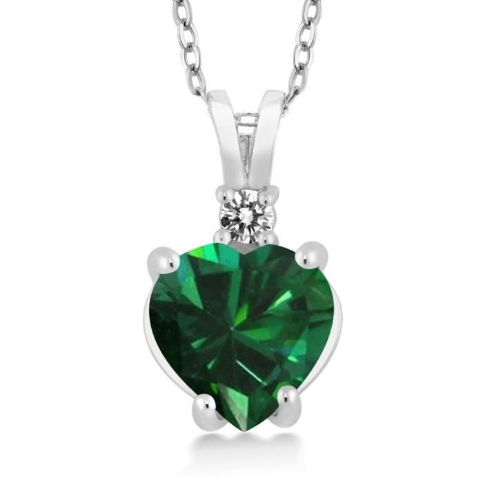 Collier Pour Femme Plaqué Or Acier Inoxydable Avec émeraude Simulée Et Diamants - Neuf Sans Emballage