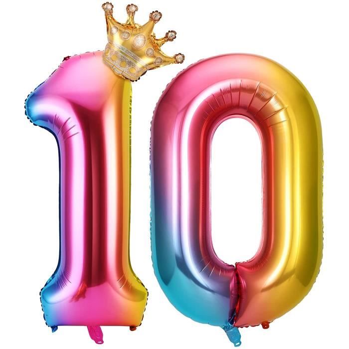 10 Ans Anniversaire Décorations, Ballon Anniversaire, Fête Ballons, Ballons  de Numéro de Dégradé Arc-en-Ciel de 40'' avec Cour[1230] - Cdiscount Maison