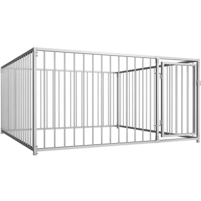 Chenil dextérieur pour chiens - LIA - 200 x 200 x 100 cm - Argenté - Acier