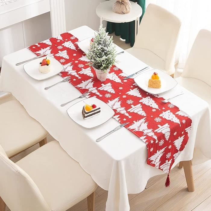 Chemin de table en coton tartan de Noël,nappe décorative rouge de  Noël,chemin de table lavable à pompons pour les dîners de fa[1358] -  Cdiscount Maison