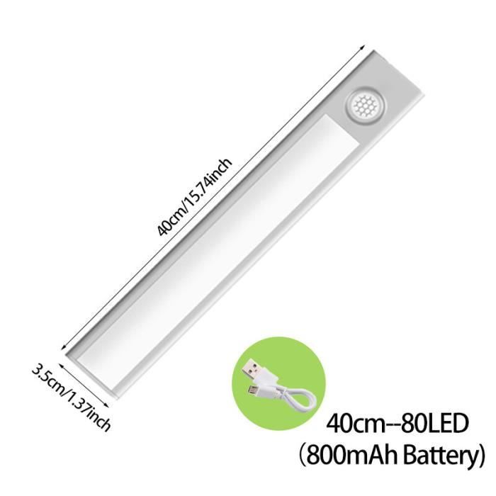 Barre Lumineuse LED 40 Cm Avec Détecteur De Mouvement - Rechargeable, Ultra-mince (1.1 Cm) - Neuf