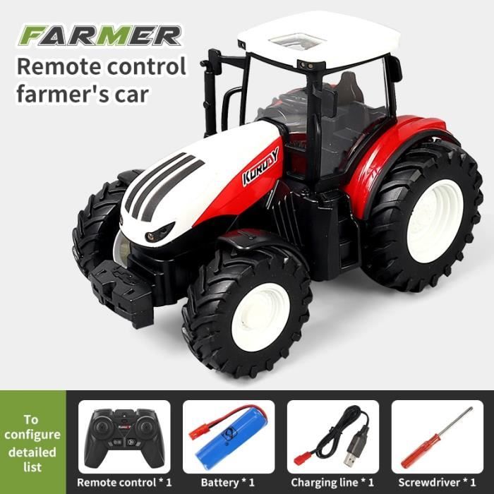 Rouge-4 roues - Tracteur RC remorque avec phare LED, 2.4GHZ, Jouets agricoles, T?�l?�commande 