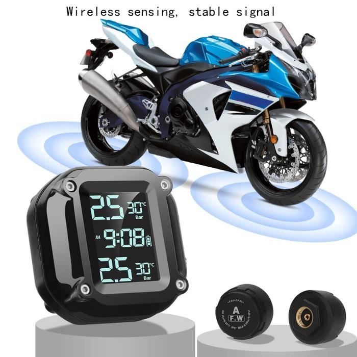 Capteur Pression Pneus Moto Nikou TPMS Sans Fil - 2 Capteurs Externes - Affichage Température Et Pression - Alerte Sécurité