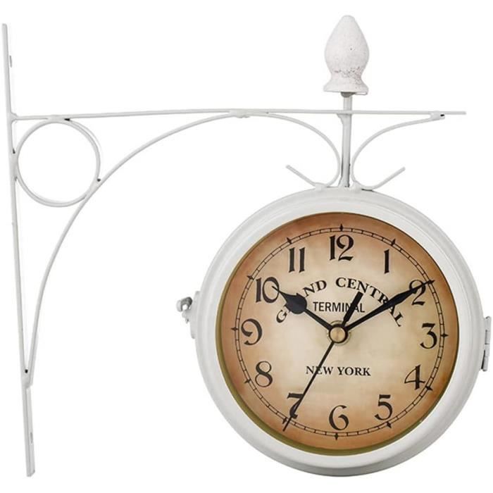 Horloge Murale Rétro Gare Double Face – Thermomètre, Chaînettes, Style Vintage