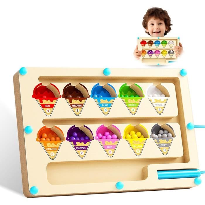 Jeu Magnétique Montessori Labyrinthe Magnétique Montessori En Bois - Jeu Éducatif Tri Et Comptage Couleurs Pour Enfants 3-6 Ans