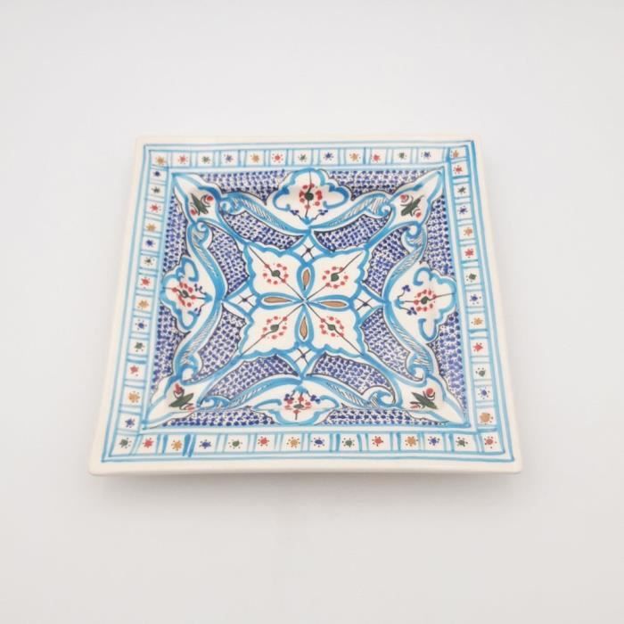 Assiette carrée Marocain turquoise - L 24 cm Assiette carrée Marocain turquoise - L 24 cm