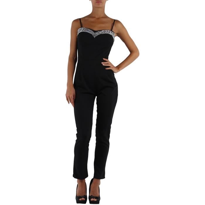 Pyjama,Pyjama en Satin noir et dentelle pour femmes, ensemble 2 pièces