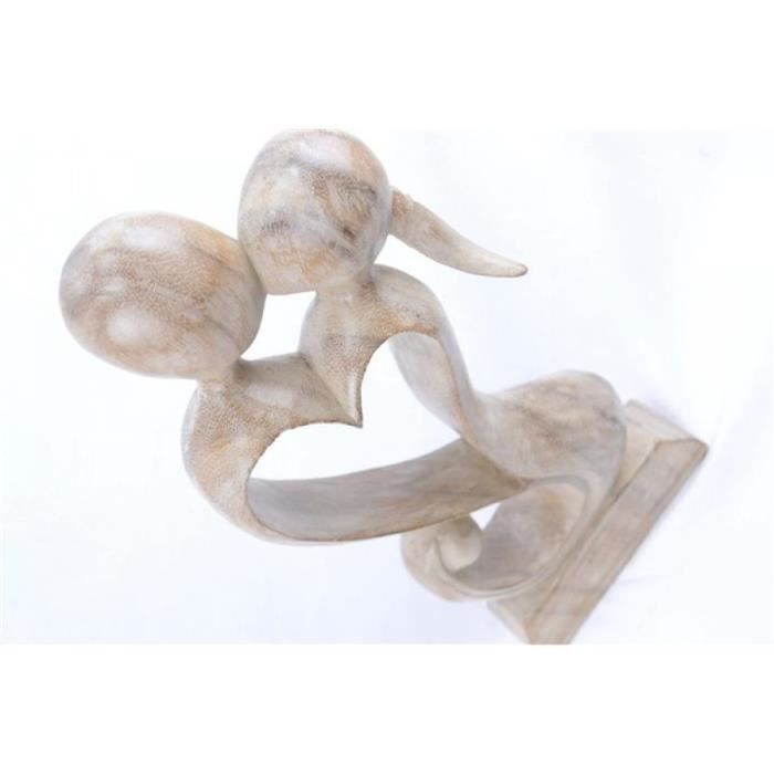 Artisanal Statue Abstraite Couple en Fusion h30cm en Bois Massif sculpt/é Main
