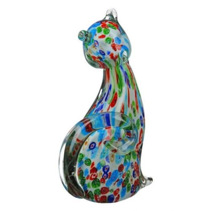 Statue de chat en verre de Murano, multicolore. Hauteur 24 centimètres. Pour collection ou décoration