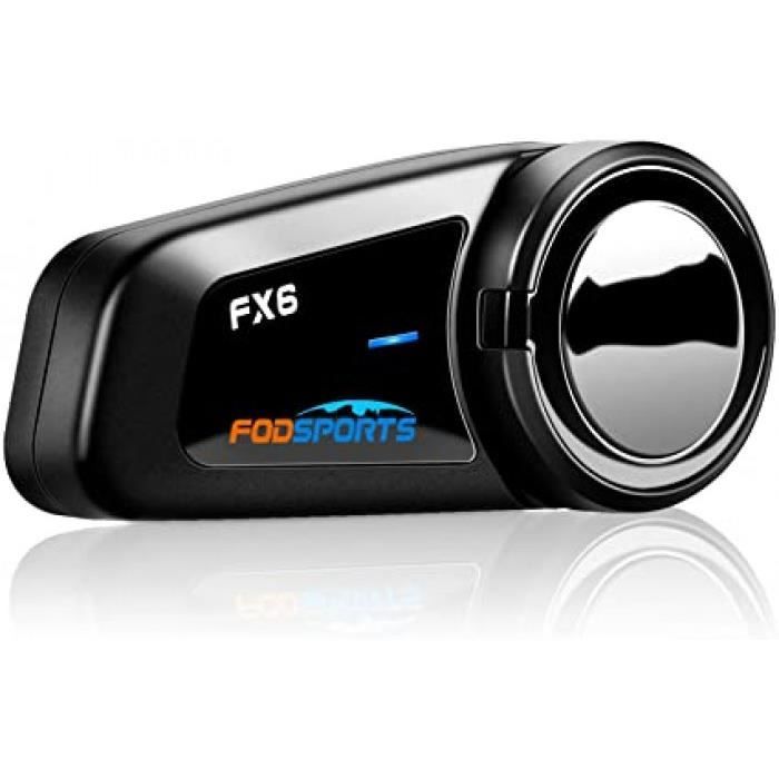 FODSPORTS FX6 Moto Bluetooth Intercom avec Son Stéréo,Autonomie de la Batterie Puissante de 500 mAh,Moto Helmet Intercom Haut-parleurs Jusquà 6 Coureurs avec Radio FM,Annulation du Bruit 1 Paquet 
