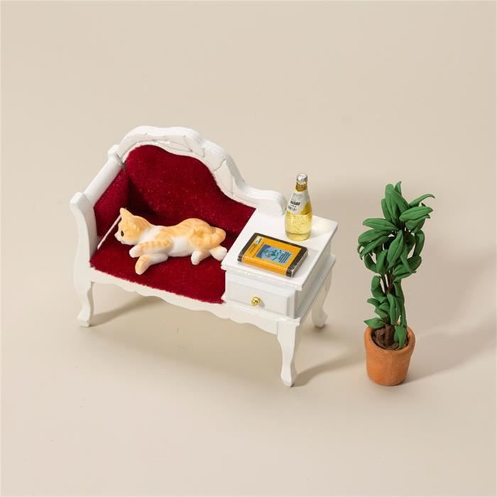 Mini Canapé Décoratif Pour Maison De Poupée - Design Rayé Vintage, Meubles Miniatures En Bois Beige, Accessoire Déco Et Photo