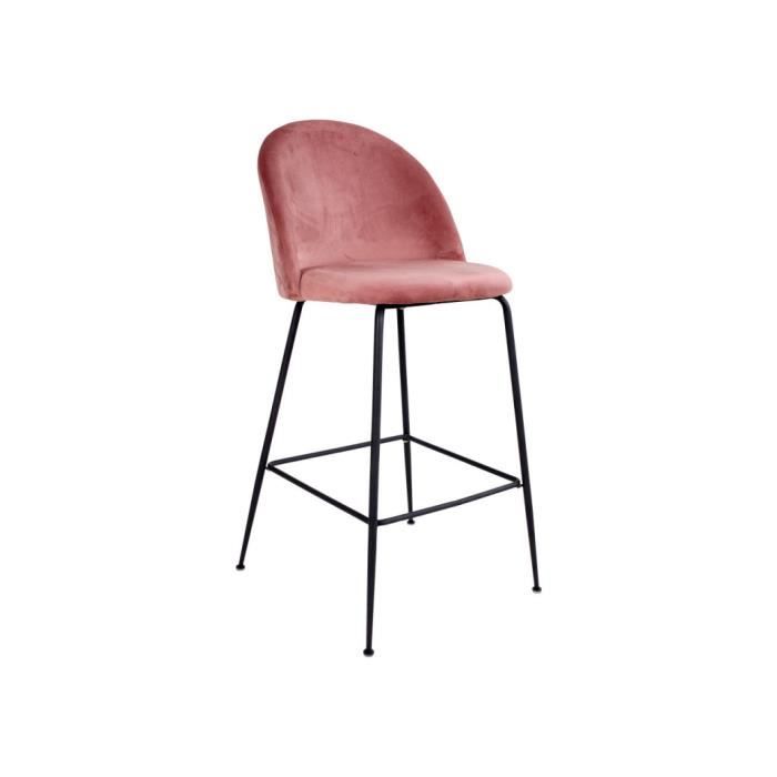 chaise de bar lausanne rose en velours et pieds noirs hn1214