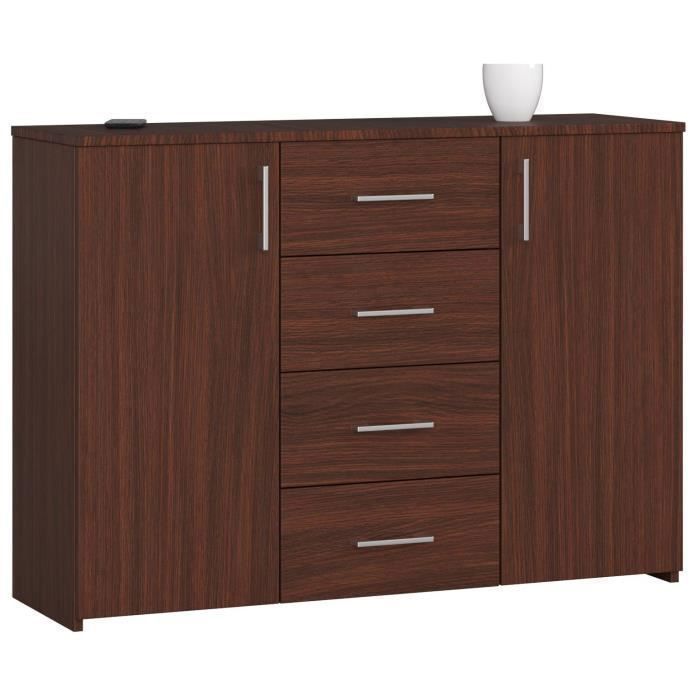 Commode AKORD K45 Wengé 110 cm 2 portes 4 tiroirs façade Wengé 4 étagères 110x35x80 cm