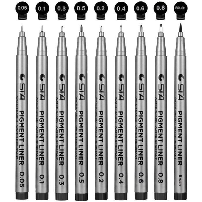 Fineliner Stylos9 Stylos noir a pointe fine Liners avec a Pinceau Noir