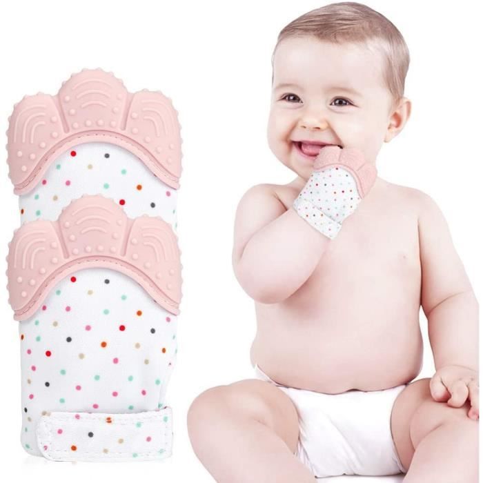 Yovvin Gant de Dentition en Silicone Motif Renard Moufle de Dentition Bébé Orange Soulagement Apaisant de la Douleur Protège les Mains de Bébé et Mâcher Sangle Réglable 