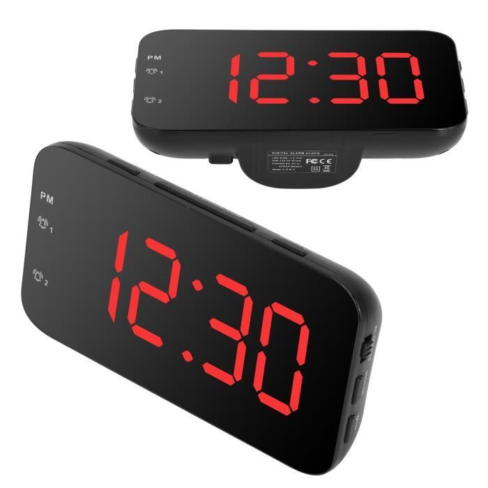 Red DEL réveil numérique portable bureau Horloge Avec Snooze pour la Maison Voyage 