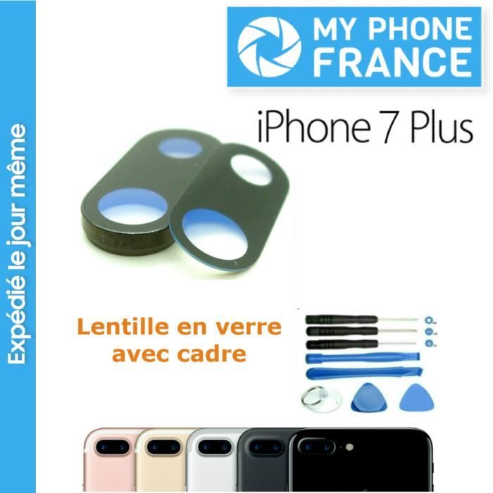 Vitre Cache Caméra pour IPHONE 7 PLUS Lentille en verre Photo Arrière + Kit 8 Outils