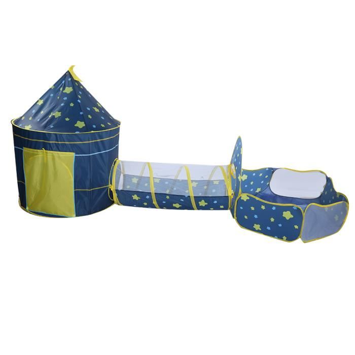 Kit de Tente pour Enfant Maison Multifonctionnel Tente Piscine à Balles 3 en 1 Piscine à Balles Bébe Tunnel Maison de Jeu Interieur Ciel Etoilé Bleu