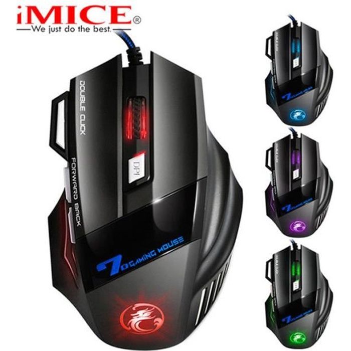 Souris de jeu filaire – iMICE – X7 – 7 boutons – 2400 DPI – LED optique – Noir