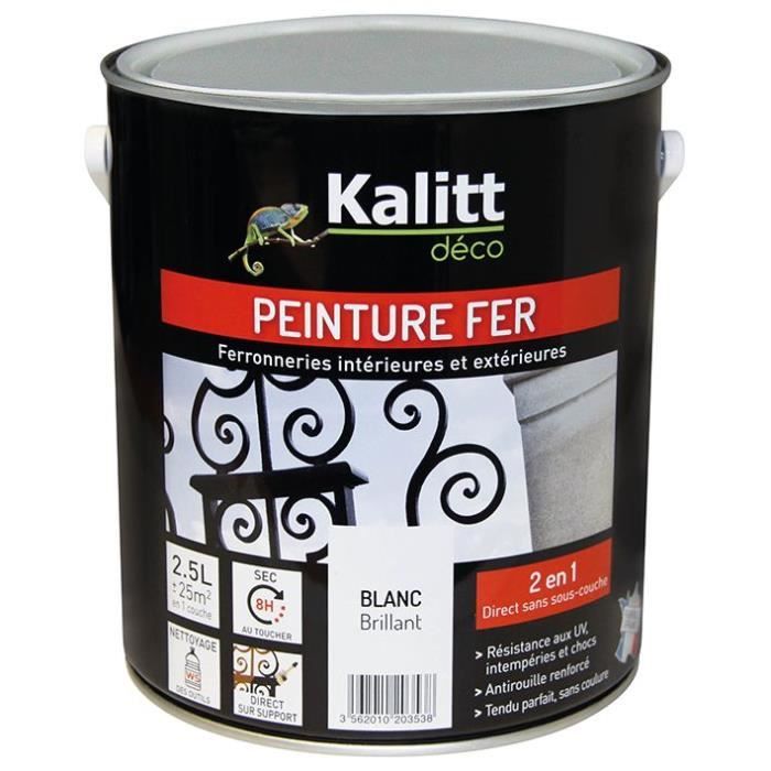 KALITT DECO Peinture Fer antirouille - 2,5 L - Blanc brillant