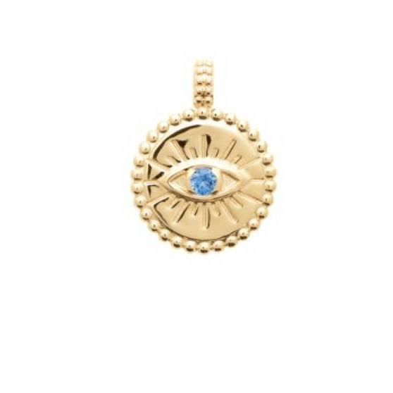 Pendentif - BIJOUXIA - Médaille Oeil - Cristal Oxyde de Zirconium Bleu Topaze - Plaqué Or 18 Carats Pendentif - BIJOUXIA - Médaille Oeil - Cristal Oxyde de Zirconium Bleu Topaze - Plaqué Or 18 Carats