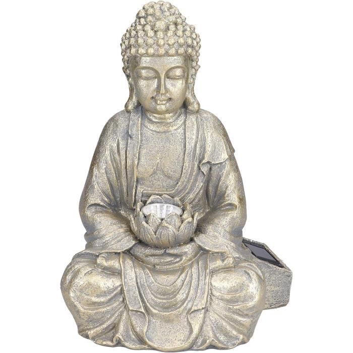 Statue Lumineuse De Bouddha à énergie Solaire, Décoration Artisanale En Resine Sculpture Zen Pour Jardin Exterieur Et Cour 96531324
