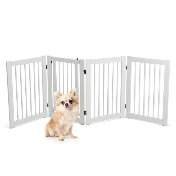 Meilleurs prix pour COSTWAY Barrière de Sécurité Pliable en Bois pour Animaux - 207x76,5 CM - Porte Verrouillable, Charnières Flexibles à 360° - Blanc