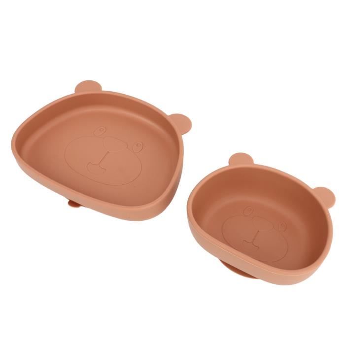 Mexgcom 2 Pièces Assiettes Ventouse En Silicone Pour Bébé - Assiettes Divisées Incassables Avec Cuillère, Sans BPA, Anti-Dérapant Hibou