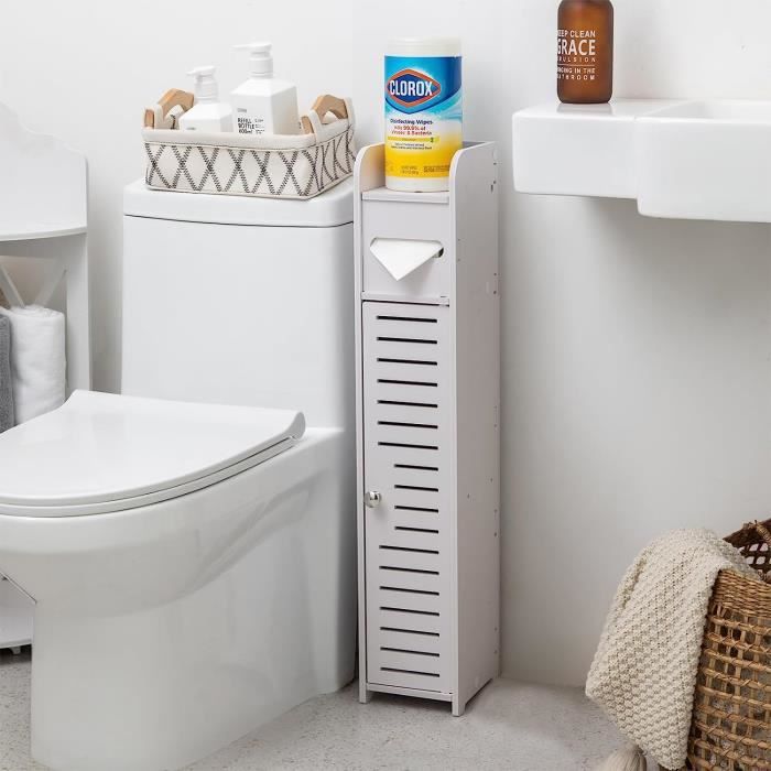Serviteur WC, Support de papier toilette pour petite salle de bain avec porte-rouleau de papier toilette, blanc