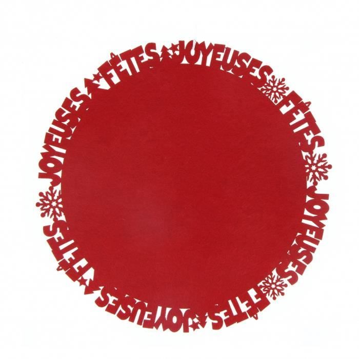 Set de table feutrine Joyeuses Fêtes Rond- Diamètre 35cm- Rouge 35