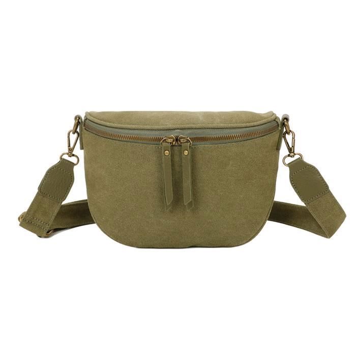 Sac Banane Bandoulière En Toile Canvas Femme - Vert - Gallantry Sac Banane Bandoulière En Toile Canvas Femme - Vert - Gallantry