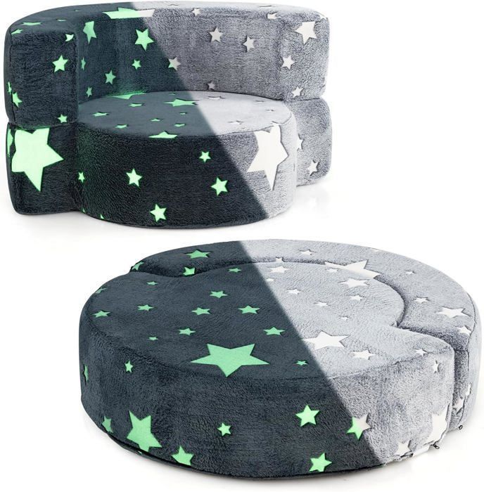 GOPLUS Canapé Enfants 2 en 1 en Flanelle-Housse Lavable en Machine-Rembourrage en Eponge Douce-Canapé Convertible pour 3 Ans+Gris