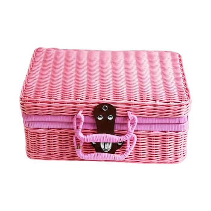 Valise Panier En Osier Tissé Rétro - Taille L/M/S, Avec Poignées Et Couvercle, Pour Rangement Ou Pique-nique