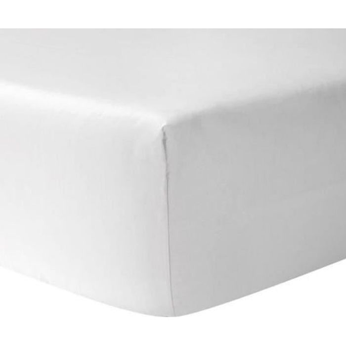 Drap Housse 140 x 200 cm 100 coton Blanc HOMEROKK Cdiscount Maison