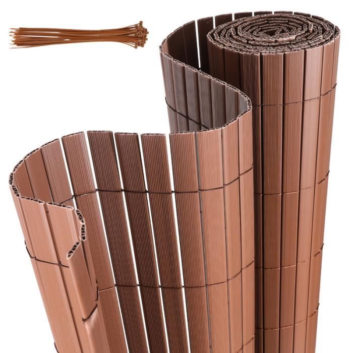 Brise-Vue PVC Izrielar 120x1000 Cm - Clôture Balcon Bambou Avec Serre-Câbles - Protection Vent & Regard - Anthracite/Bambou