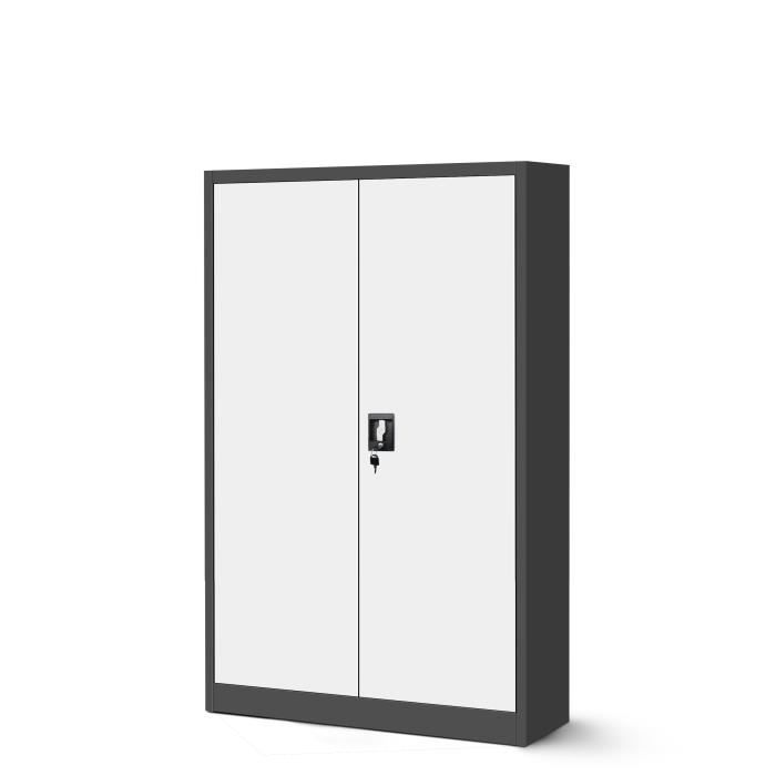 Armoire de Bureau Métallique C001K 3 Etagères Tôle dacier Portes Battantes Verrouillable 140 cm x 90 cm x 40 cm (Anthracite/Blanc)