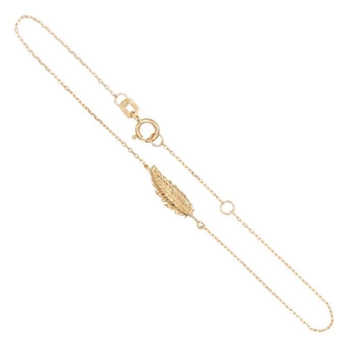 Bracelet Femme - LATELIER DAZUR - Motif Plume - Or Jaune - Longueur 18cm Bracelet Femme - LATELIER DAZUR - Motif Plume - Or Jaune - Longueur 18cm