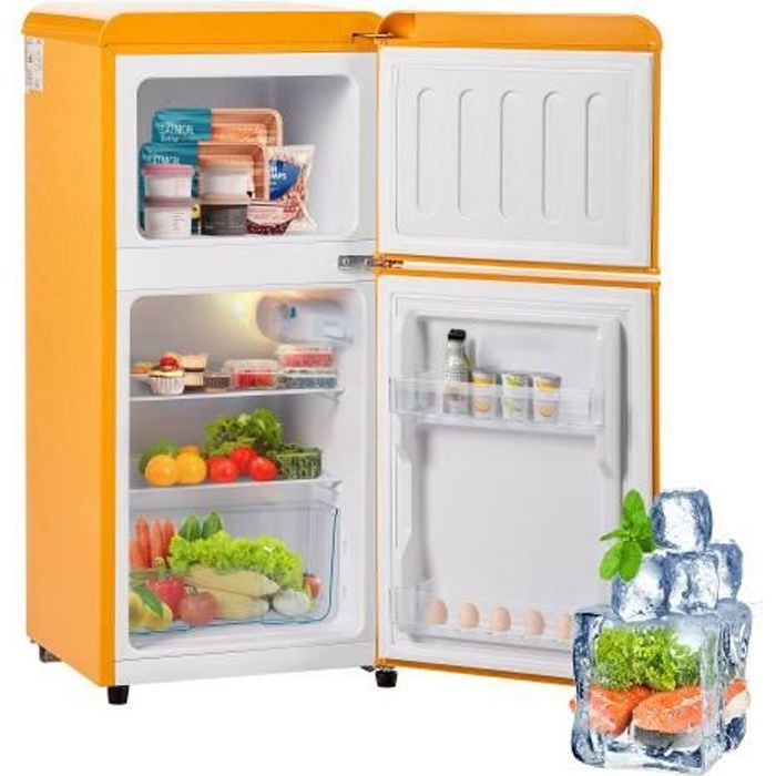 Réfrigérateur congélateur double porte 60L (38L+22L) Classe F avec Lumière LED et 7 Réglages de température