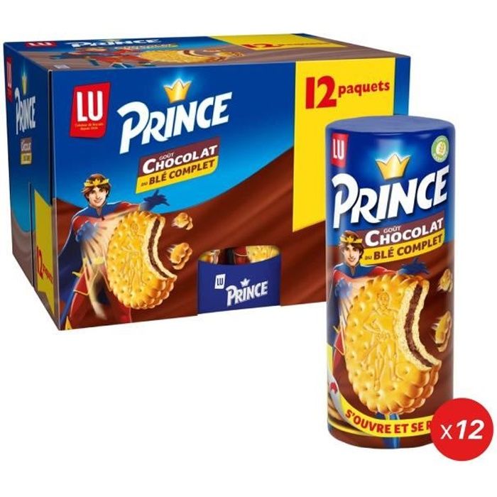 Prince De Lu - 12 Paquets de Biscuits Enrobés de Chocolat au Lait - Au Blé Complet - (12x300g)